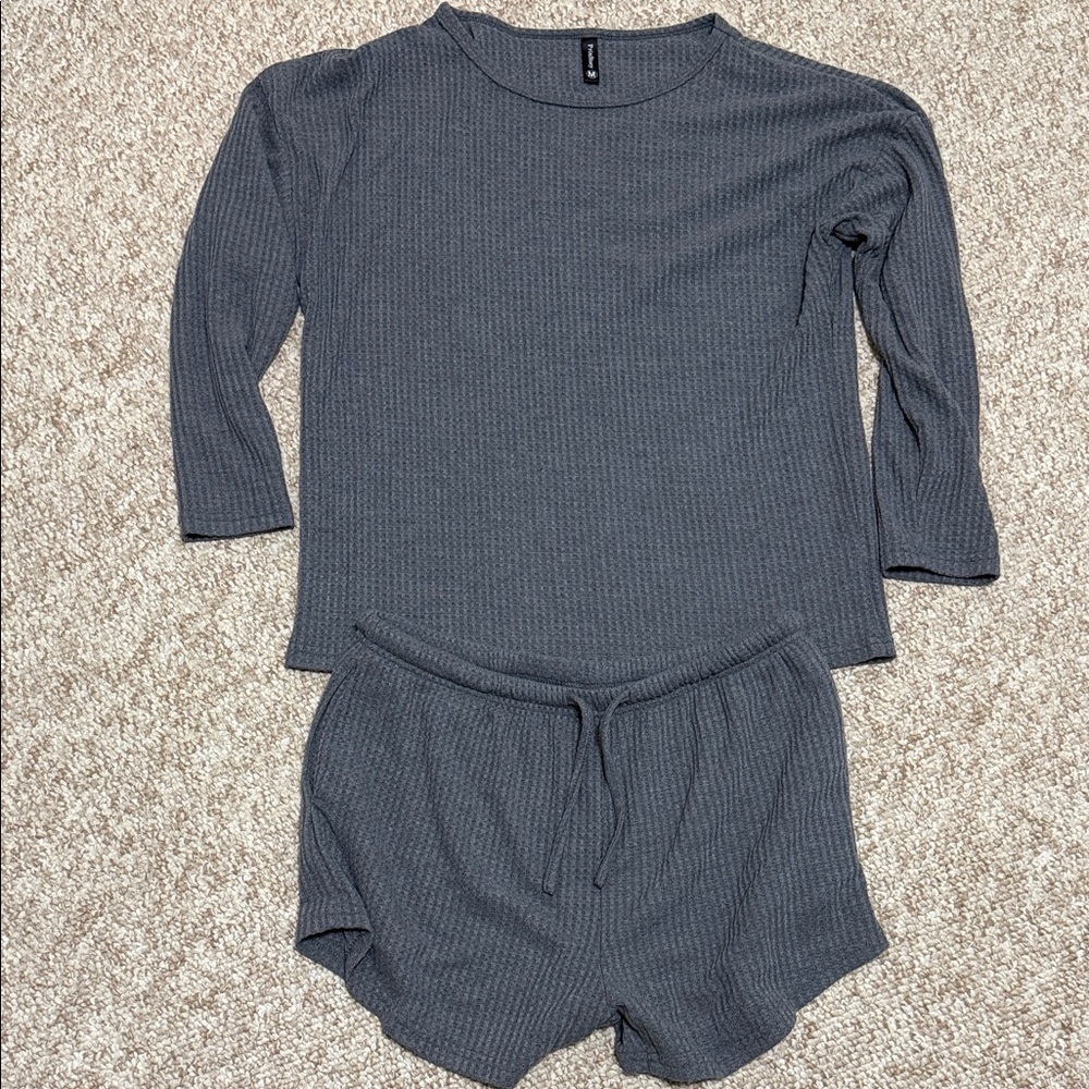 Gray Waffle Knit Pajama Set by PrintStory